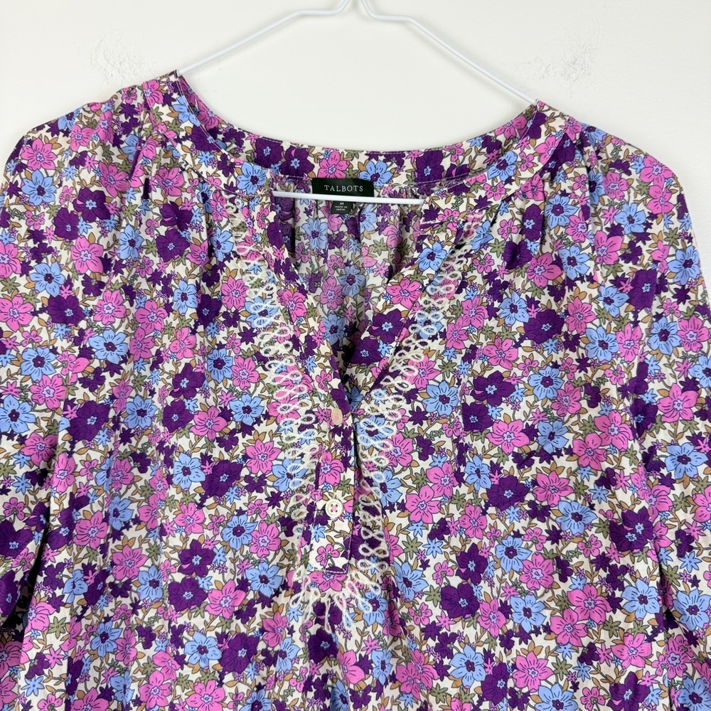 Talbots Floral Boho Peasant Tossed Ditsy Embroidered Blouse - Picture 3 of 8